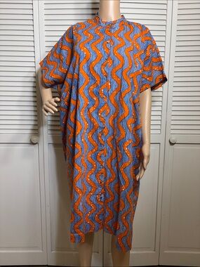 Osei Duro Women's Orange & Blue Patterned Shirt Dress XXL